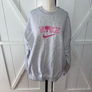Nike Women's Gray Sweater with Pink Logo